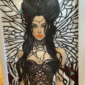 Enchanting Fairy Art Portrait with Black and White Wings